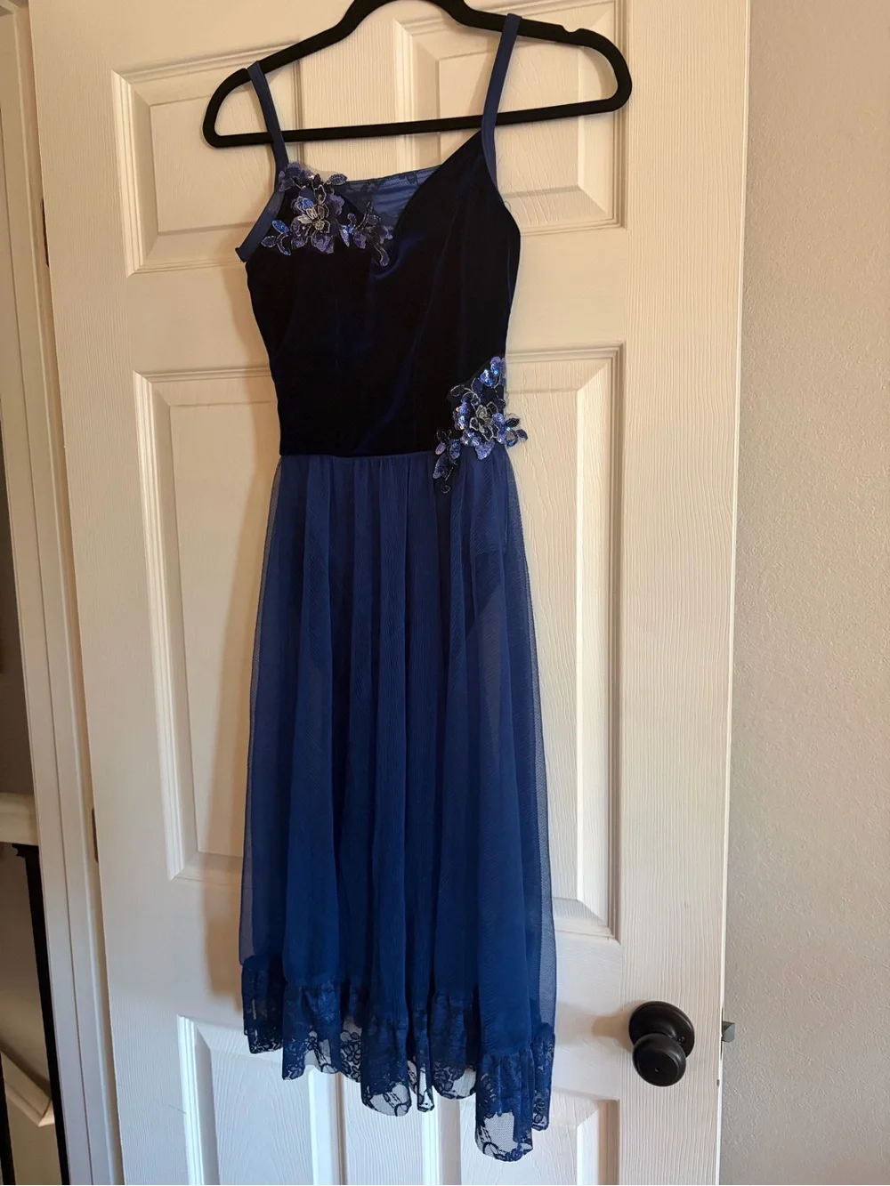 Weissman Navy Velvet Dress with Cream Lining